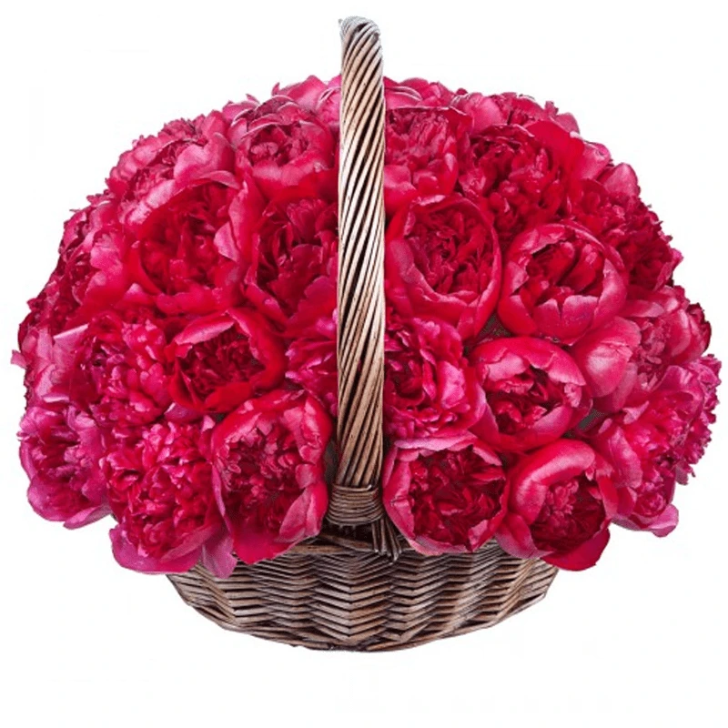 Цветы в корзине с пионами